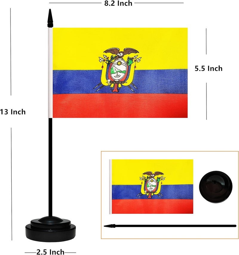 BCLin Ecuador Desk Flag Set, 2 Pack Ecuadorian Table Office Flags, Small Mini Desktop Flag With 12" Solid Black Pole, Black Base, Miniature Desktop Flag - Image 2